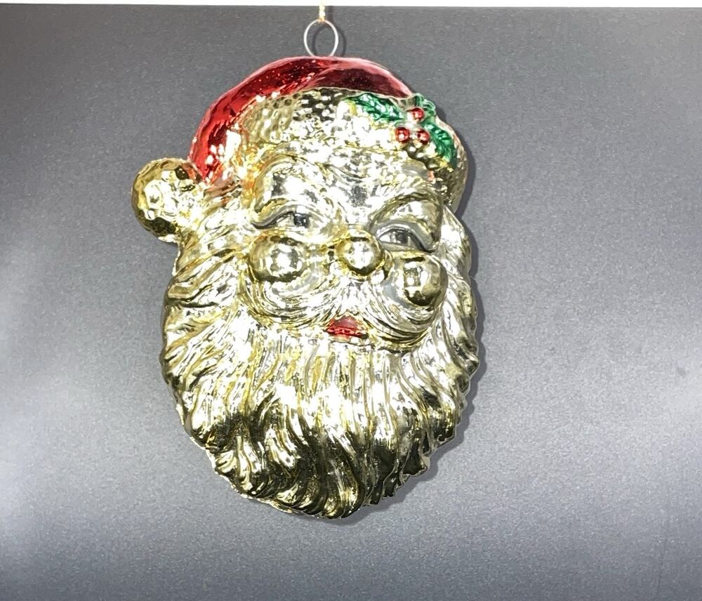 Glass Ornament Santa Claus Christmas 5in Gold Color Head Jolly